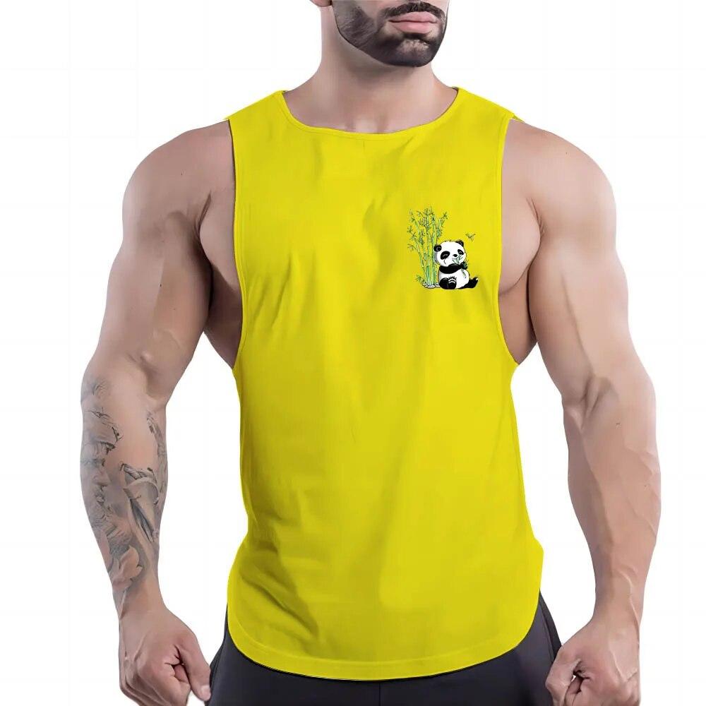 Summer Adult Men'S Fitness Outdoor Crew-Neck Vest Creative Panda Pattern 2d Printed Multi-Color Comfortable Sleeveless Shirt