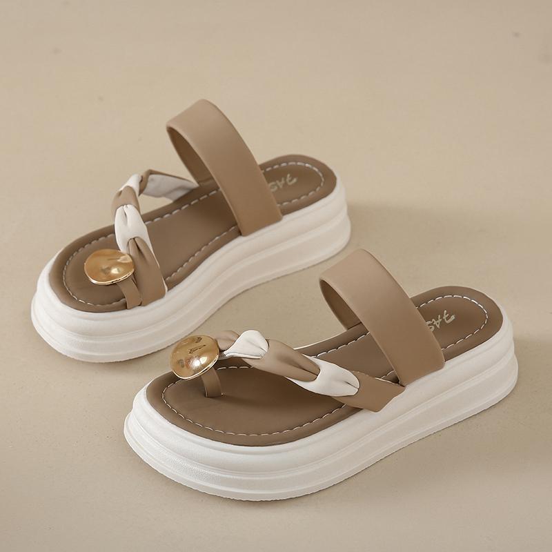 CRLAYDK Women's Platform Sandals Open Toe Slip On Strap Slides Dressy Casual Summer Flip Flops Shoes Travel Beach Slippers