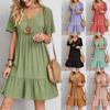 European and American Plus Size Women's Clothing Summer Loose Fitting Casual V-neck Dress