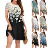 Fashion Womens Loose Beautiful Flower Pattern Print O Neck Short Sleeve Leaves Print Loose Streetwear A-line Dress