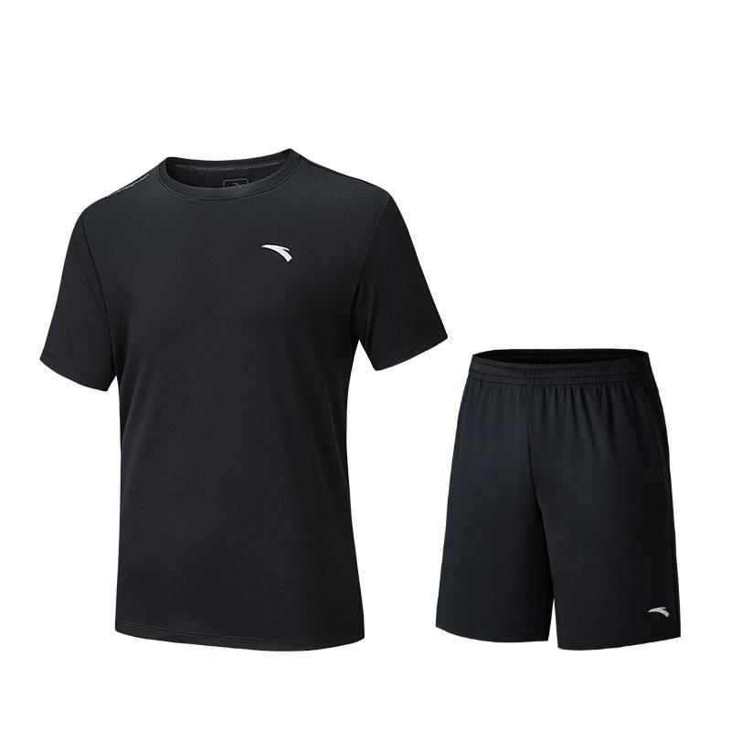 Anta Comfortable Breathable Solid Color Round Neck Short Sleeve T-Shirt And Mid Waist Shorts Casual Sports Set Men Sets Basic-Black 952527202-5