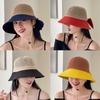 1 Piece Bow Hollow Stitching Panama Hats Fisherman Uv Protection Sun Hat Summer Women'S Bucket Foldable Basin Sunscreen Cap