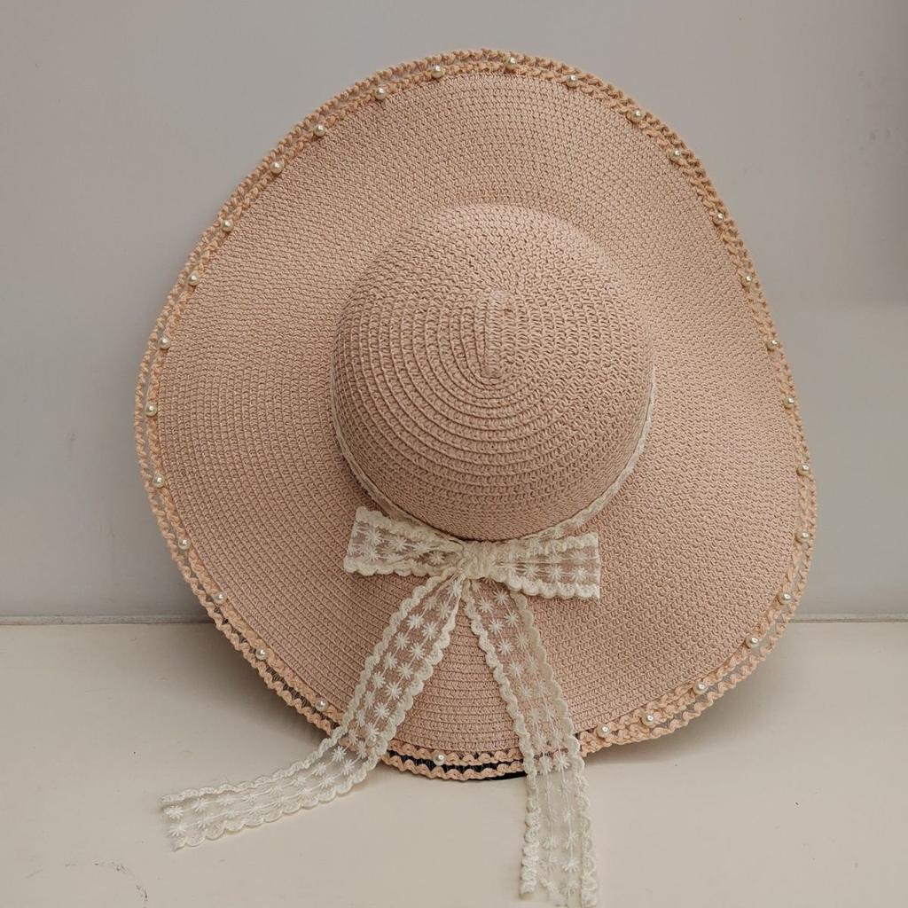 Summer New Sun Hat Bow Grass Hat Sun Protection Vacation Lace Travel Hat Beach Fashionable Fisherman Hat