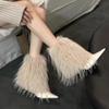 Autumn and Winter Footwear Plus Size Comfortable Fur Boots Warm High-heeled Pointed High-heeled Women's Boots