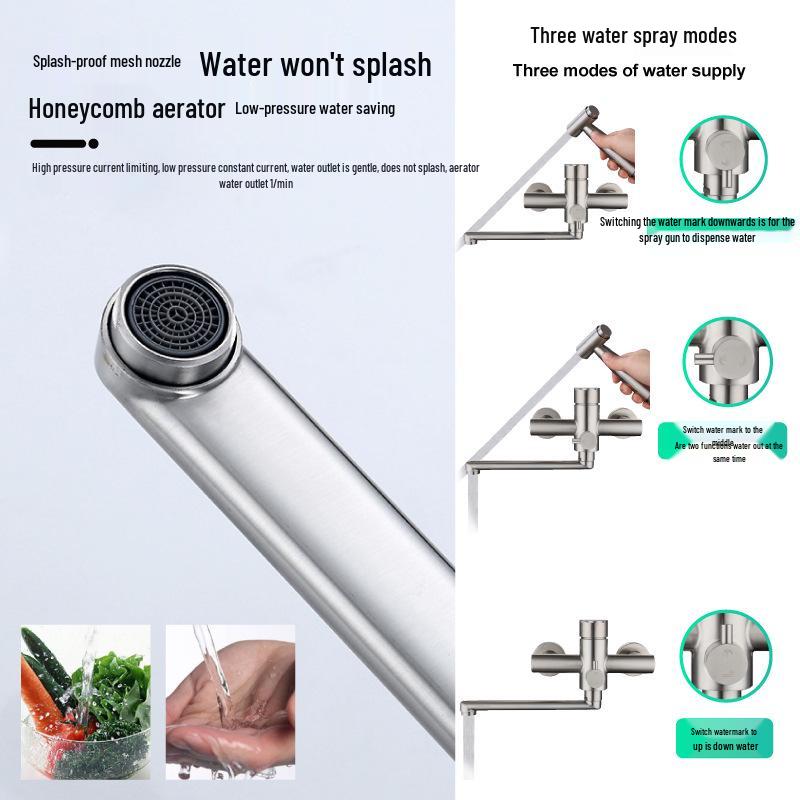 304 Stainless Steel Dual-Use Kitchen Faucet: Hot/Cold, Floor-Standing, Thickened for Vegetable Sink