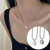 Yuan You Sterling Silver S925 Round Bead Chain High Luster Gray Pearl Crystal Drawstring Necklace