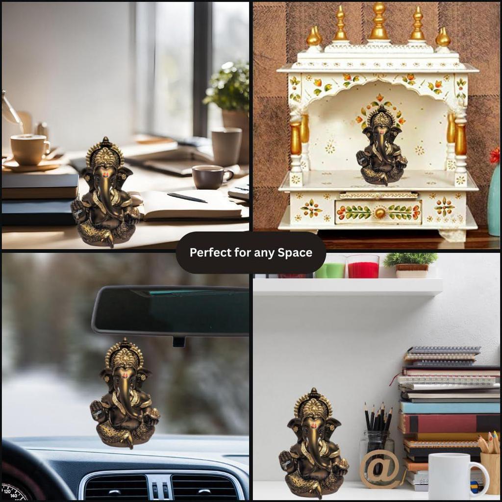 Handcrafted French Brown Mukut Ganesha Idol (3.5") - Perfect for Car Dashboard, Home or Office Decor and Gifting, Idol