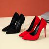 Big Size 35-45 Women's Shoes 2024 Concise Flock High Heels Women Pumps Pointed Toe Classic Red Gray Ladies Wedding Shoes Office