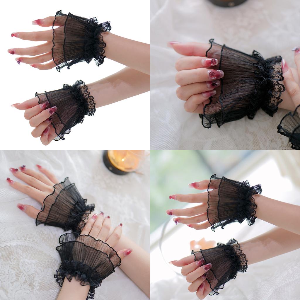Lace Trim Double Layer Tulle Arm Sleeves Elegant Wedding Party Photography Accessory