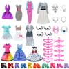 40x Clothes and Accessories for Barbie Doll,10x Fashion Clothes Dress Casual Outfit, 10x Shoes, 10x Hanger,Glasses Necklace Dollhouse Playset