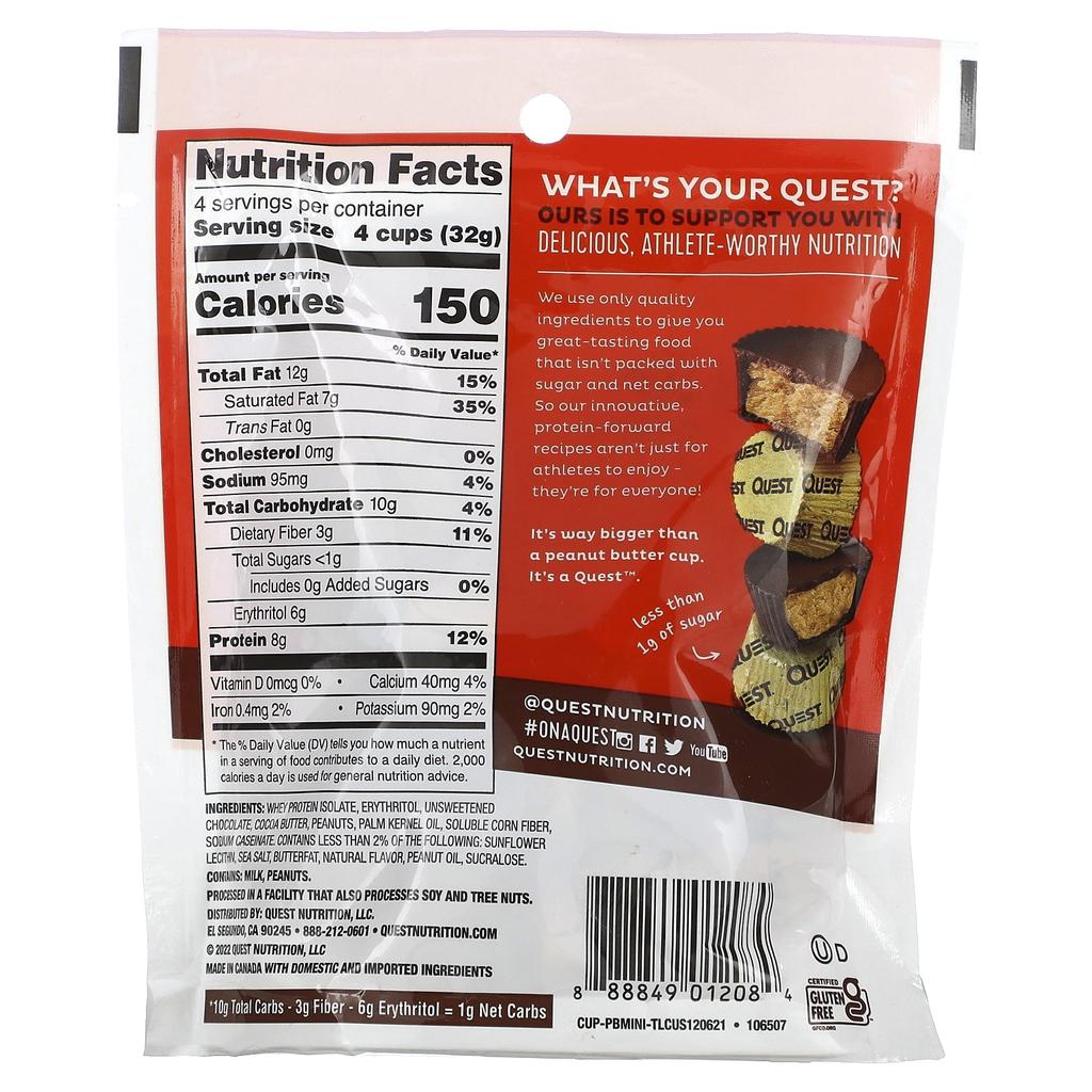 Quest Nutrition Mini Peanut Butter Cups, 16, 0.28 Oz (8 G) Each