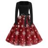 Women's Fashion Round Neck Casual Slim Christmas Printed Long Sleeve Dresses