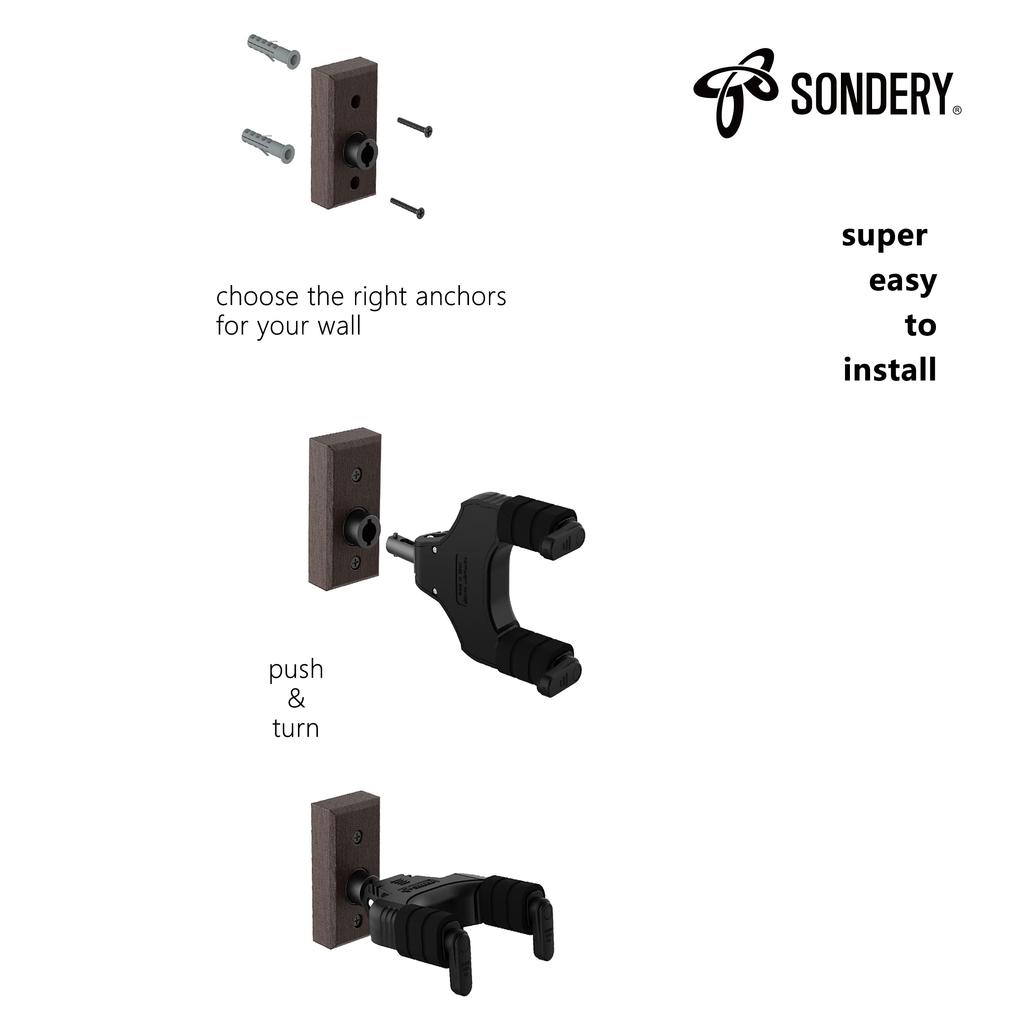 Sondery Guitar Hanger, Wall Mount Stand Hook, Wall Mount Holder for Ukulele and Bass, Auto-Locking, Easily Attaches To Wood Walls, Wood Studs,