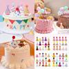 Set of 15 Retro Cartoon Mini Pompom Birthday Cake Hat Toppers and Decorations