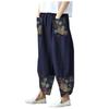 Women Casual Cotton Linen Print Patchwork  Irregular Loose Wide Leg Pants