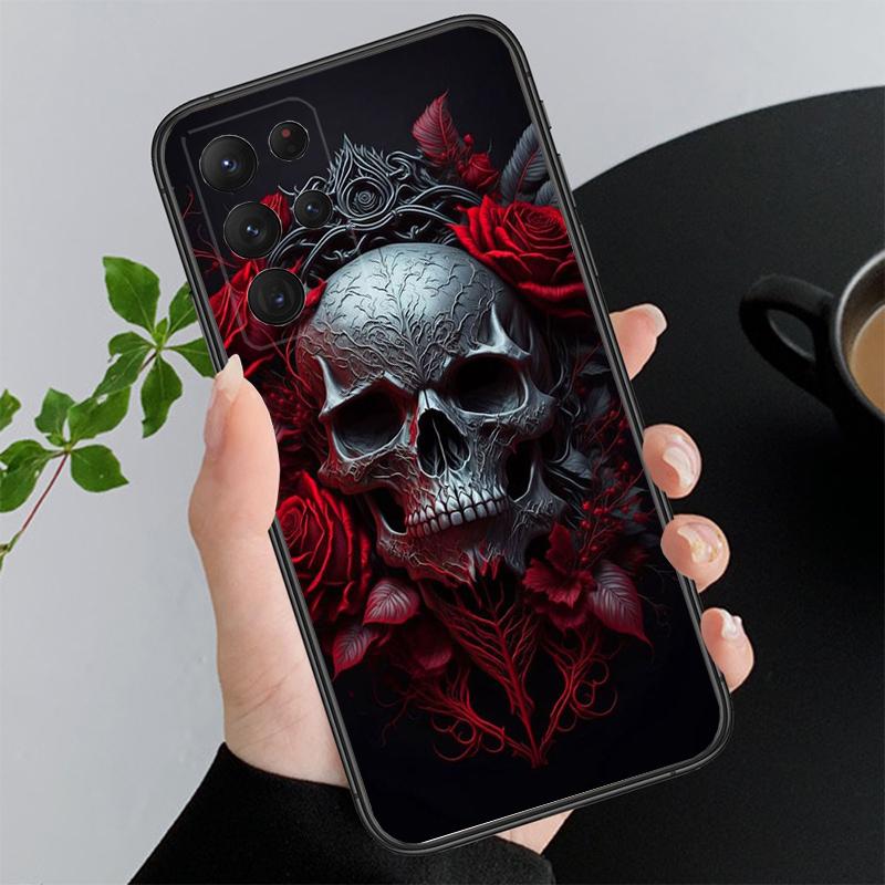 Skull Flower Art Phone Case For Samsung A35 A55 A54 A15 A25 A05s A05 A22 A24 A52 A33 A34 M34 M14 M54 M23