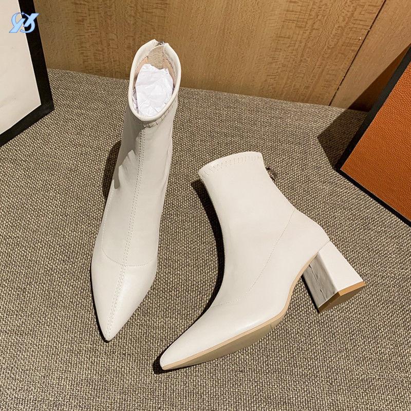 High-heeled Short Boots Women's Autumn and Winter New Zipper Pointed Women's Boots Bare Boots Versatile Martin Boots Women's Shoes