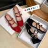 French Mary Jane Shoes Women's High Heel Black Patent Leather Summer 2025 New Square Head Rhinestone Buckle with Thick Heel Single Shoes