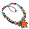 Natural Tibetan Turquoise, Coral Gemstone Handmade Jewelry Necklace 18" N7y38