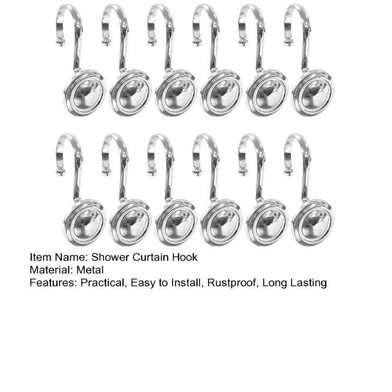 12Pcs Shower Curtain Hooks Rustproof Corrosion Resistant Simple Installation Decorative Metal Shower