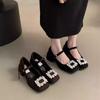 Premium Sense Small Fragrant Style Mary Jane Single Shoes French Rhinestone High Heels Retro Loafers Spring and Summer Korean Version Women's Shoes