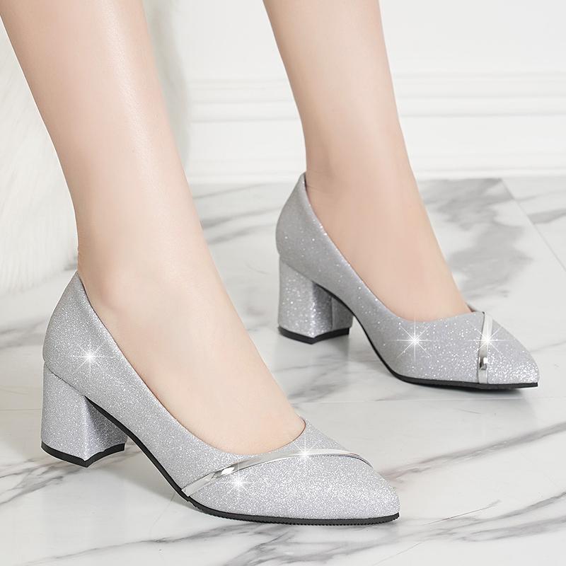 Fashion Fashion High Heels Women 2024 New Spring Autumn Matte All-match Thick Heel Pointed Toe Shallow Mouth Professional Women's Shoes