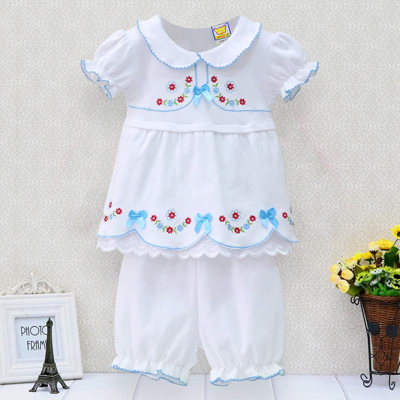 Newborn Kids Girl 2Pcs/Set Short Sleeve Shorts Cotton Spring And Summer Autumn Shirt Bell Bottoms Lace Lacework Clothing
