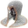 Armor Chainmail Hood Aluminum with Battles Medieval Design Gold Ring, Costume