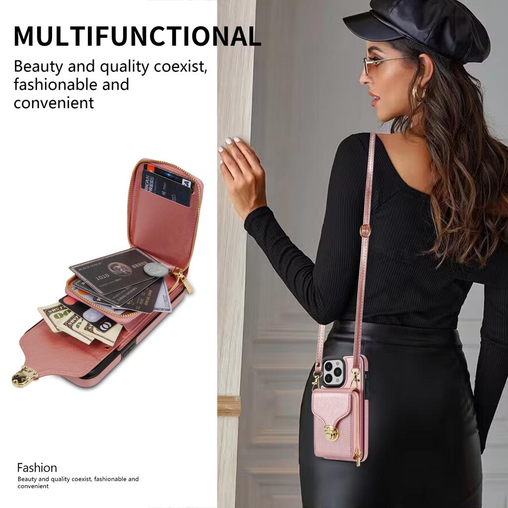 Crossbody Leather Wallet Vertical Cards Bag Case For Iphone 14 13 12 Mini 11 Pro X Xs Max Xr 8 7 Plus Se 2020 Zipper Purse Cover