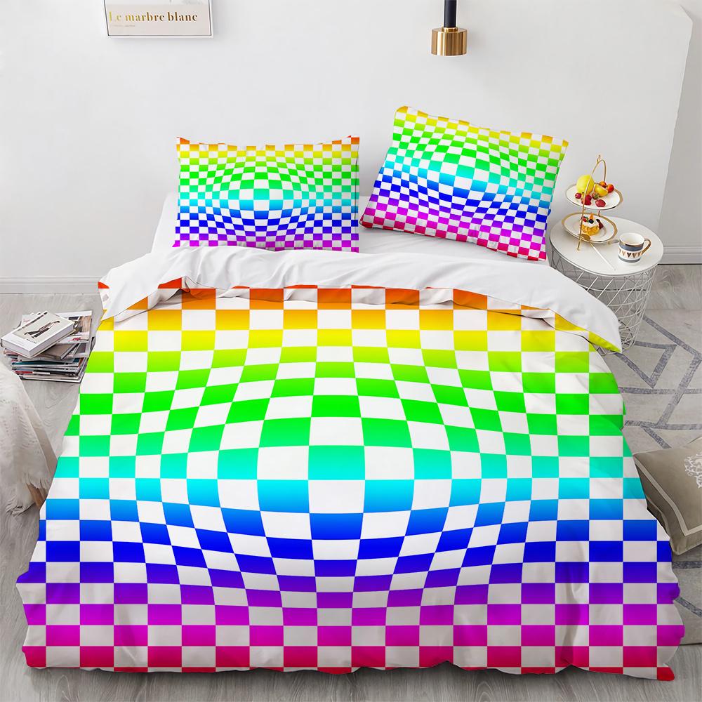 Клетчатый пододеяльник, комплект постельного белья Queen для мальчиков, девочек, детей, женщин, мужчин, современный геометрический цветной сетчатый комплект из полиэстера в клетку