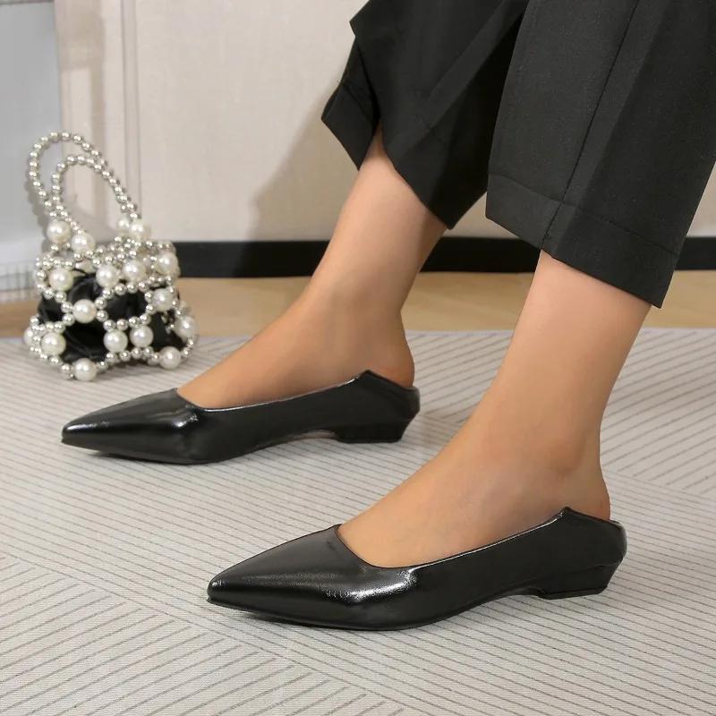 Ladies Shoes 2024 Fashion Slip On Women's Flats Elegant Office Flats Women Pointed Toe Shallow Low Heel Plus Size Shoes Female