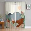 Boho Geometric Abstract Leaves Sheer Curtains For Living Room Kitchen Window Curtains Bedroom Tulle Voile Curtains