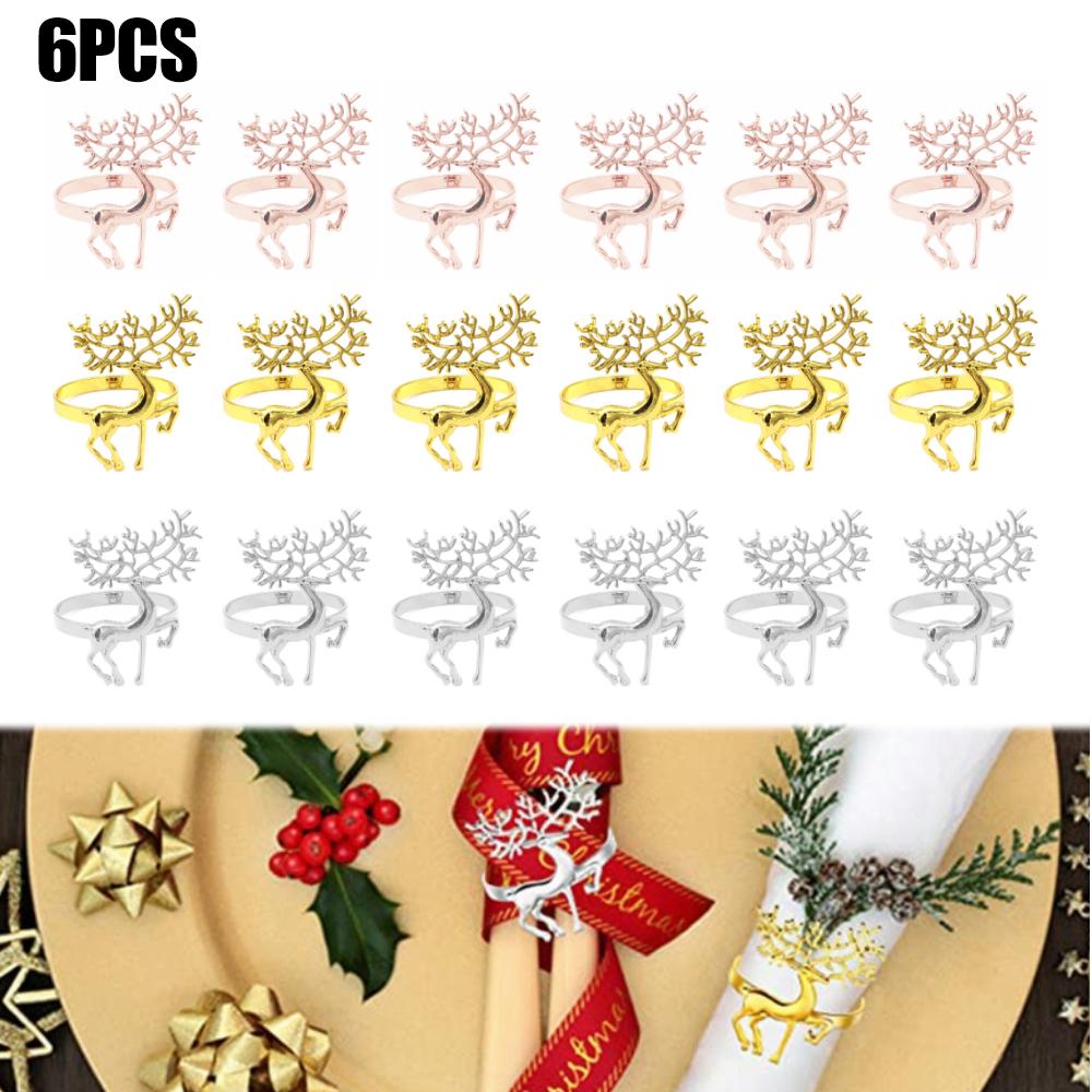 Xmas Napkin Rings Deer Shaped Holders Buckles Party Serviette Christmas Decoration Supplies 1/6 PCS