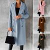 Women Woolen Jacket Turn-down Collar Solid Color Double-breasted Coat Mid Length Thermal Long Sleeved Commuting Dating Spring Fall Winter Overcoat