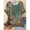 Floral Crew Neck T-Shirt - Vibrant Print, Casual Short Sleeve Top for Spring and Summer, Women's Clothing, Relaxed Fit, Soft Fabric, Versatile Style