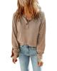 Apricot Button Split Neck Retro Patchwork Long Sleeve Top