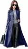 Trench Coat Leather Genuine Lambskin Handmade Long Party Stylish New Women Navy Blue