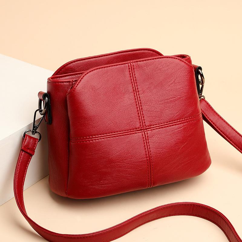 Soft Leather Fashion Bucket Small Bag Middle-aged Mother New Korean Version Simple Atmosphere Shoulder Messenger Bag Casual