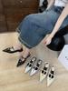 Fashion Pointed Toe Women Sandals 2024 New Arrivals Rivet Design Low Heels Back Strap Black Silver White Summer Party Dress Shoes Woman