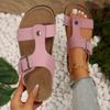2024 New Fashion Versatile Solid Color Buckle Women's Slippers Open Toe Beach Comfortable Flat Heel Shallow Mouth Women's Shoes