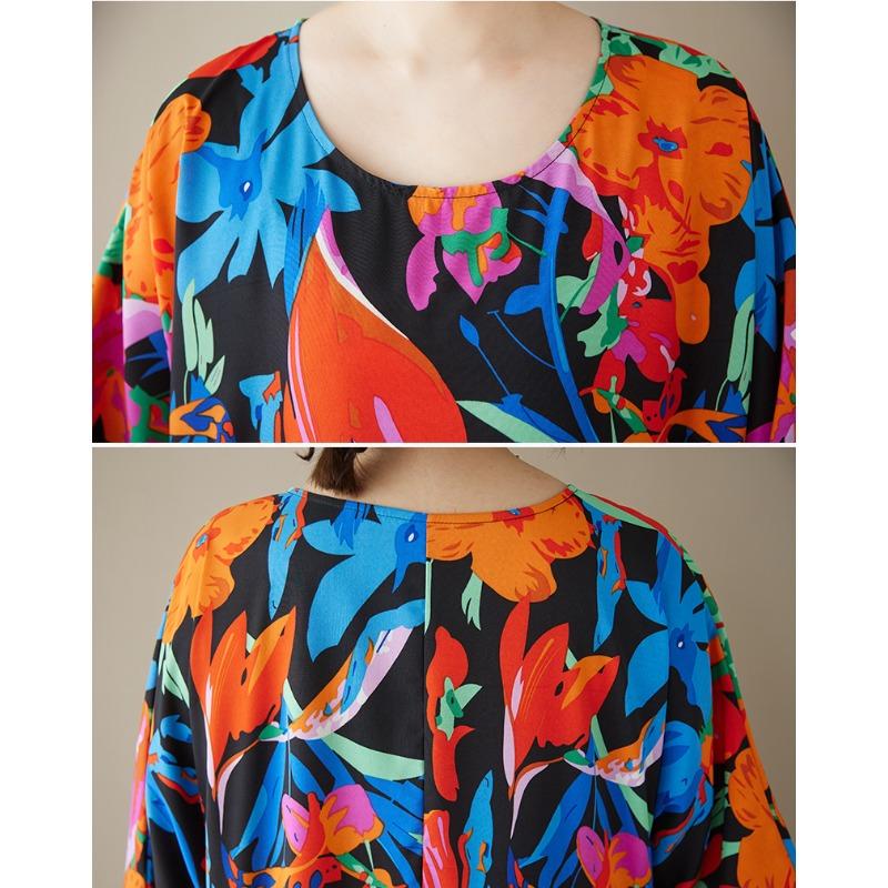 Dimanaf Plus Size New 2025 Women Summer Short Sleeve Dress Basic Casual Floral Loose Vintage Beach Long Dress