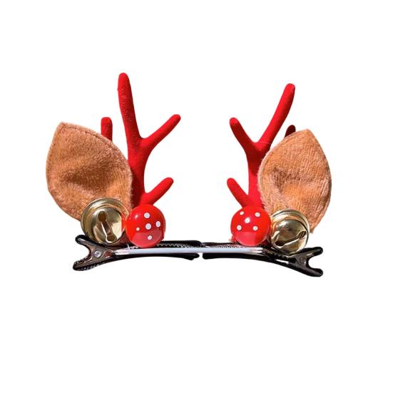 1 Pair Kids Reindeer Antler Hair Clips Soft Plush Christmas Hairpin for Baby Girl Toddler Cute Photo Prop Party Hair Accessory