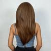 Long Brown Straight Layered Wig with Bangs Natural Looking Soft Synthetic Wigs Daily Party Use Fake Hair High Temperature Fiber