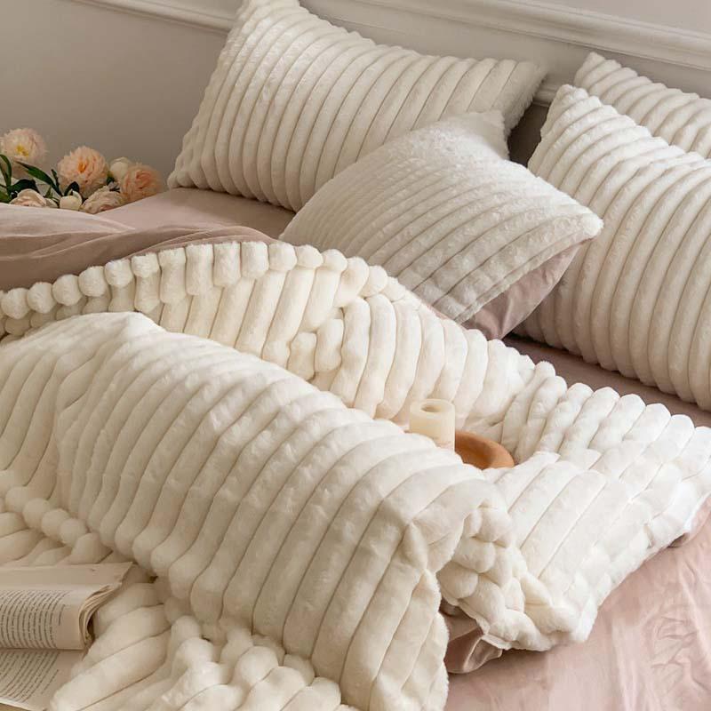 4pcs Vertical Rabbit Fleece Winter Baby Fleece Bed Sheet Cover Pillowcase Thickened Warm Bedding