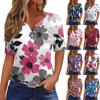 Women's T Shirt Tee Print Button Short Sleeve Daily Weekend Fashion Basic V- Neck Regular Top