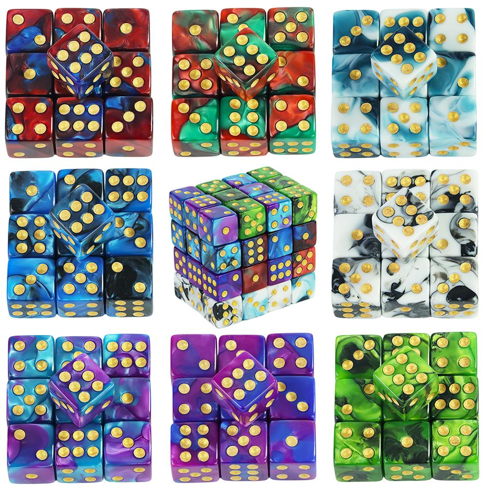 Premium Quality Square Corner Dot D6 Dice Set for Table Board Gaming - 12mm Mixed Color, Pack of 10