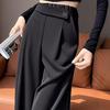 High-Waisted Polyester Loose Drape Wide-Leg Trousers