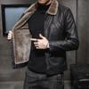 Plus Size Vintage Brown Leather Jacket Men's Winter Faux Fur Collar Windproof Warm Coat Men's Luxury Clothing