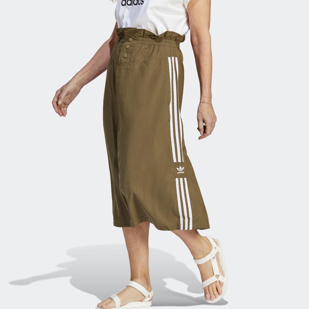 Adidas Originals Trefoil Brand Logo Print Sport Mid-Length Casual Skirt Women Skirt Layered-Olive-Green IC5360
