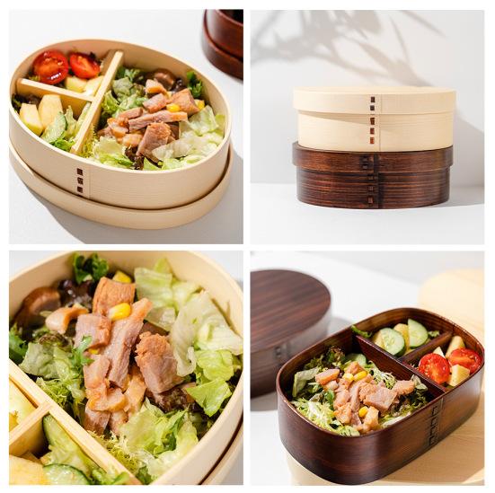 Lunch Box 3 Grids Food Grade Large Capacity Wide Application Oval Square Shape Packed Lunch BPA Free Single-layer Wood Bento Box Kitchen Accessories